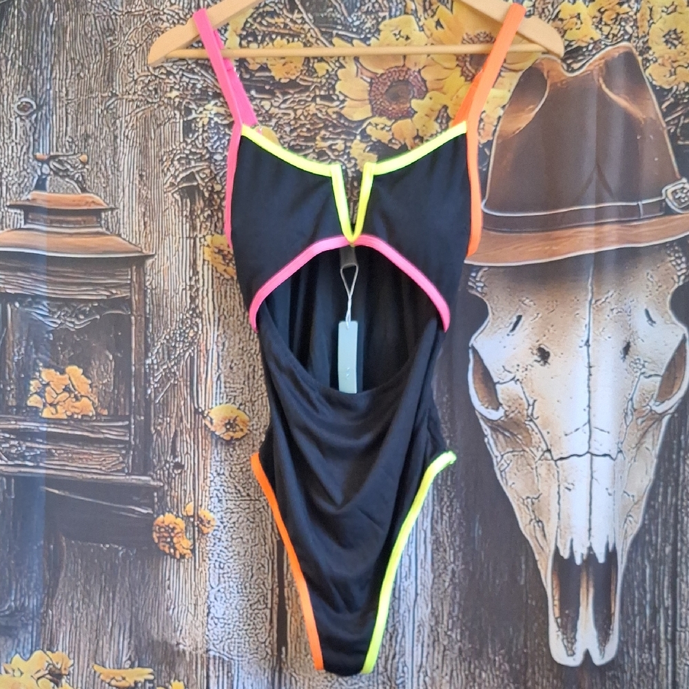 Black Swimsuit with Neon Trim